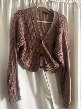 Knit Cable-Front Women’s Cropped Cardigan Sweater - Dusty Rose/ Mauve